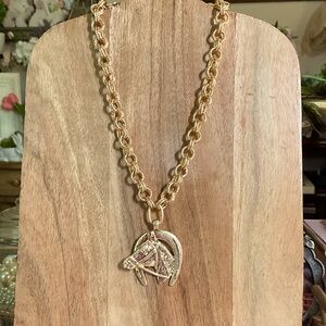 Gold Equestrian Pendant Necklace